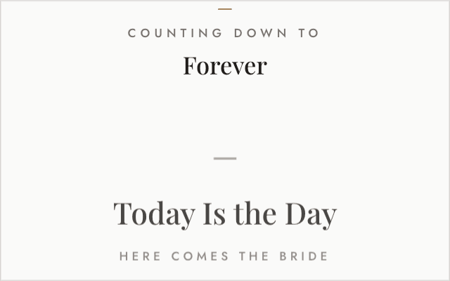 Gallery theme celebration message shown on the wedding day itself